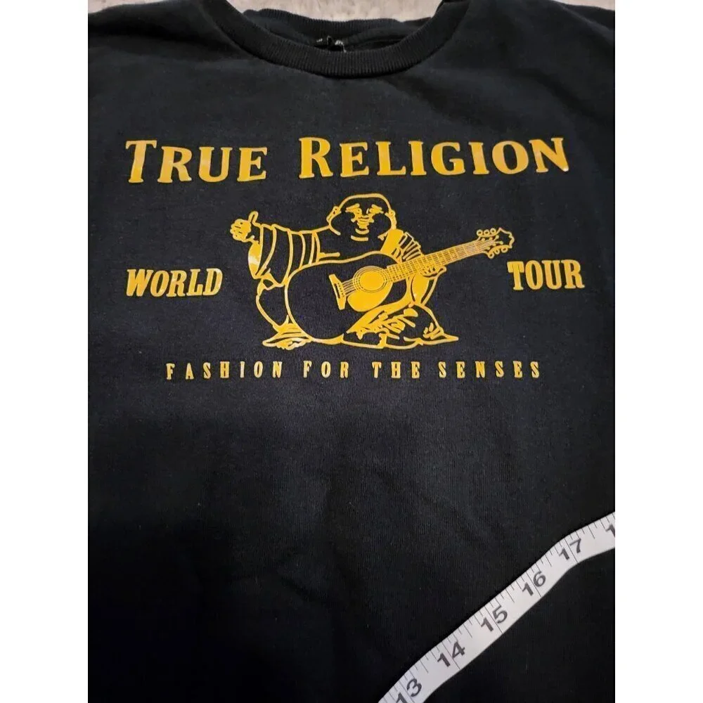True Religion Mens Black Metallic Buddha Long Sleeve Flee Men's Size XL